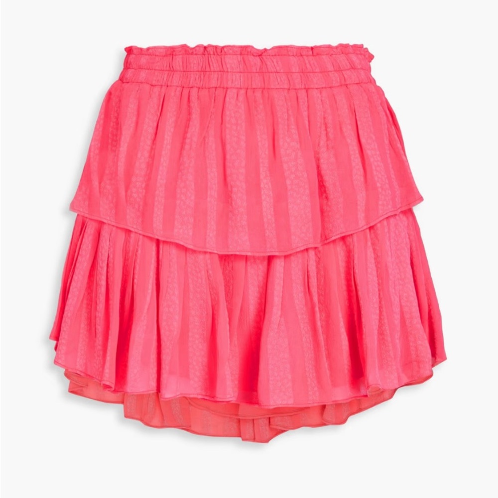 LoveShackFancy Tiered Leopard Print Mini Ruffle Skirt Pink